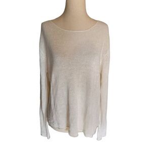 Eileen Fisher Ivory Linen Knit Sweater Scoop Large